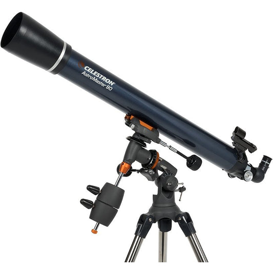 Lunette Celestron AstroMaster 90/1000 EQ sur monture équatoriale CG-3 — vue de face