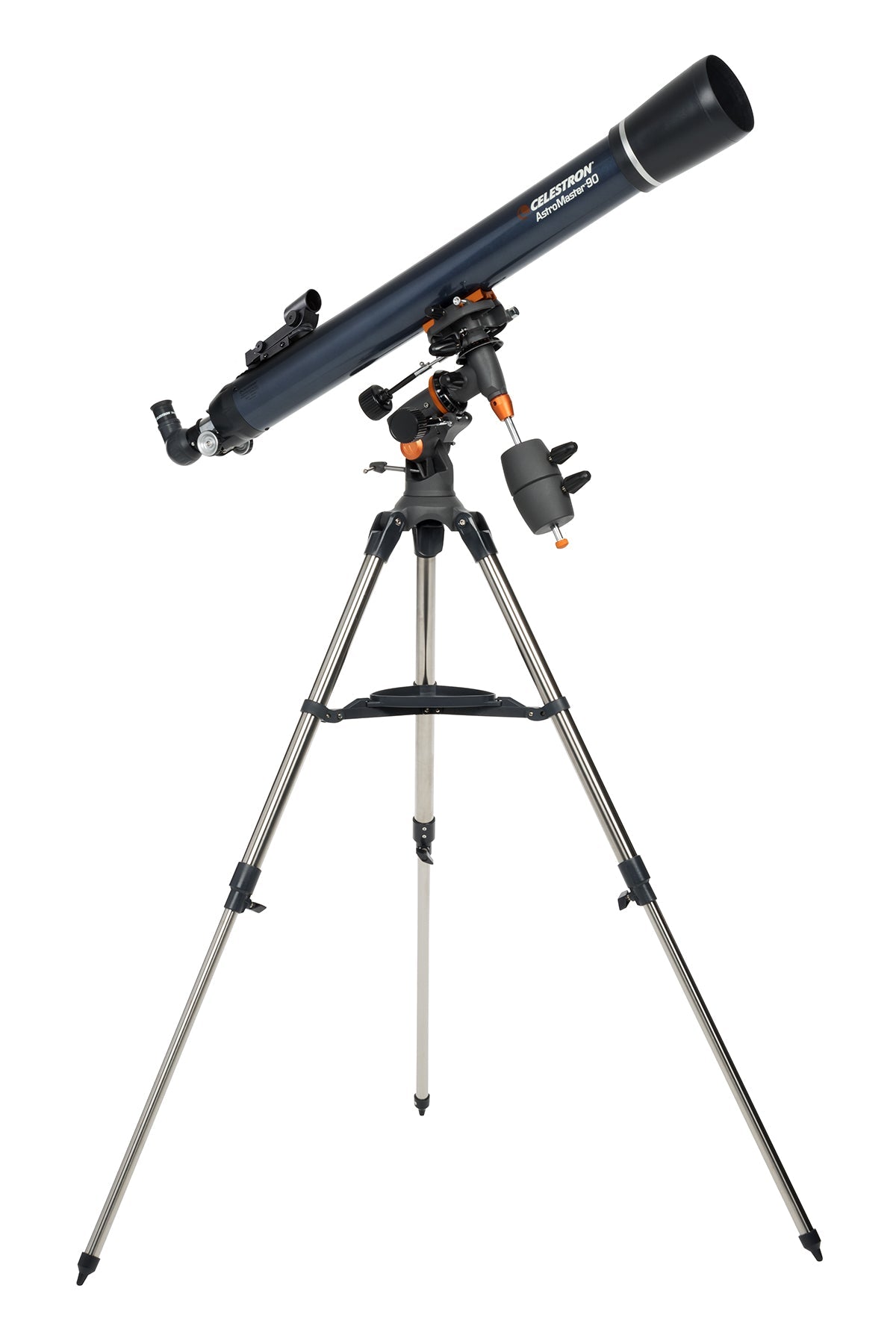 Celestron AstroMaster 90 EQ — tube réfracteur 90 mm avec chercheur StarPointer et renvoi coudé