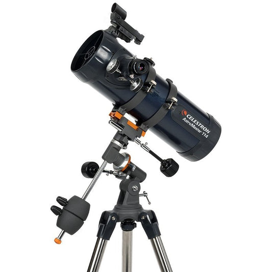 Télescope Celestron AstroMaster 114 EQ Newton 114/1000 sur monture équatoriale avec trépied acier réglable