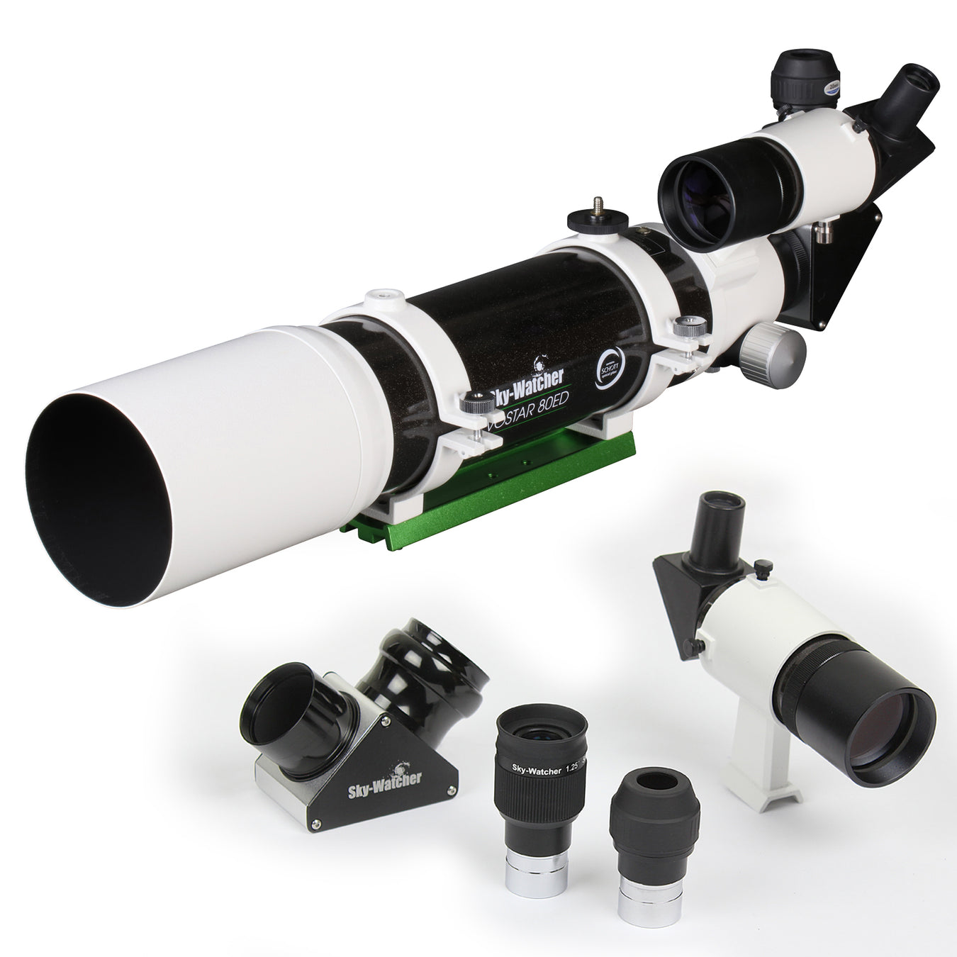 Lunette astronomique Sky-Watcher Evostar 80/600 ED APO — doublet apochromatique 80 mm avec anneaux et queue-d'aronde Vixen