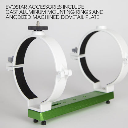Colliers de tube et barre queue-d'aronde type V livrés avec l'Evostar 100 ED Sky-Watcher
